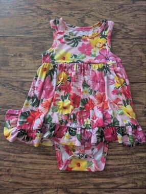Posh Peanut Pink Tropical Floral Print Sleeveless Twirl Bodysuit